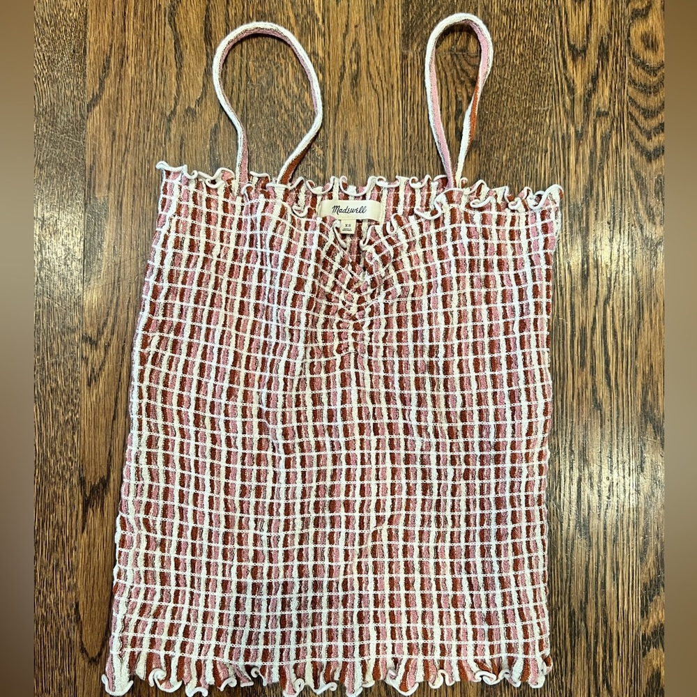 Madewell Smocked Plaid Tank Top